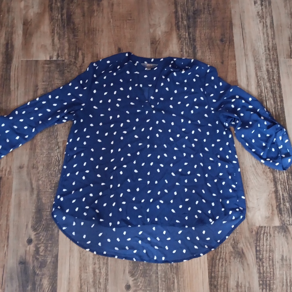 NWOT Mix Navy Dot 3/4 High Lo Blouse XL